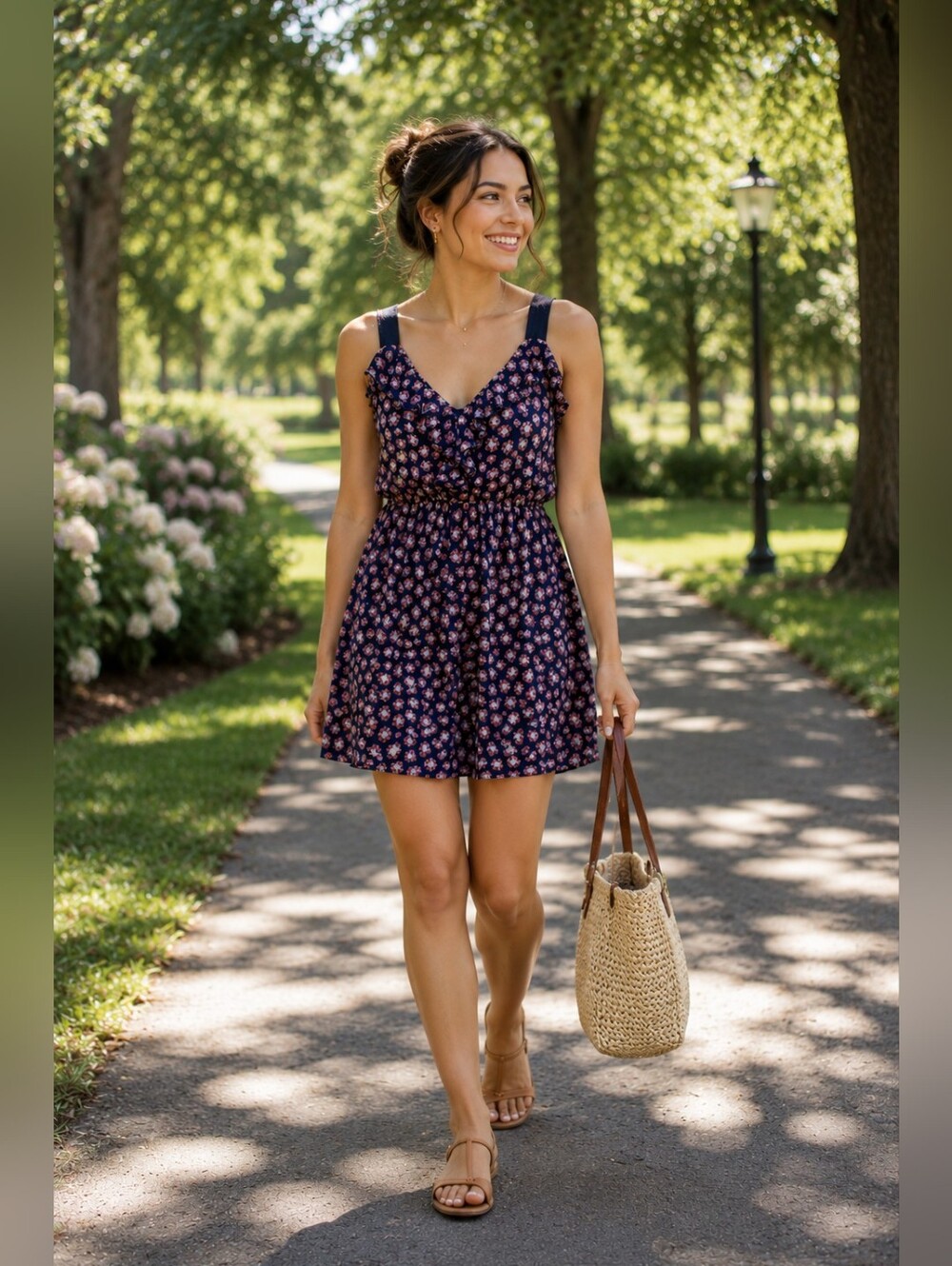 Peppermint Sleeveless V-neck Ruffled Floral Mini Dress Summer Casual Women's S